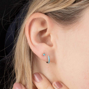 Huggie Hoop Earrings With Turquoise Stones - Scream Pretty