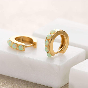 Lime Green Opal Huggie Hoop Earrings - Scream Pretty