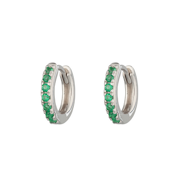 Huggie earrings with green stones in silver by Scream Pretty